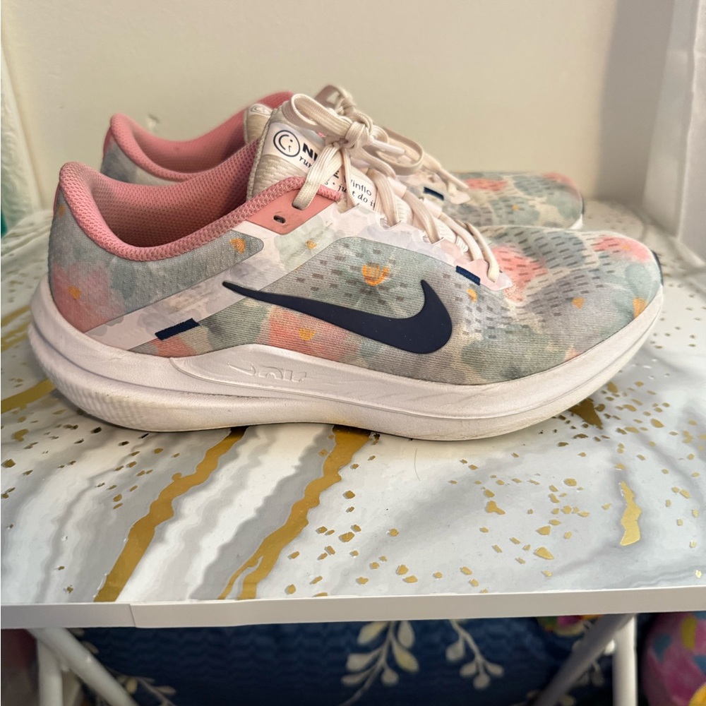 Nike Pastel Sneakers with Pink and Blue Floral Accents